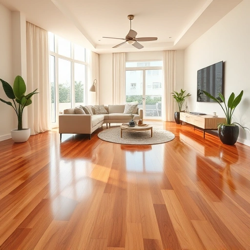 Spacious living area in Cape Coral with polished hardwood floors, elegant windows, and modern decor.