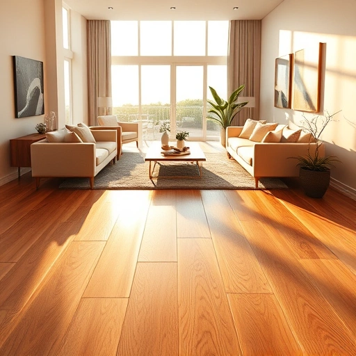 Completed wood flooring installation in a modern Sanibel living area with warm tones and natural light reflections.