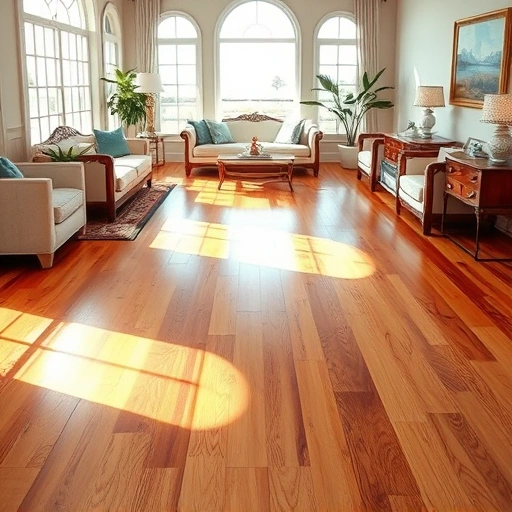 Hardwood floor repair in a sunlit living room in Naples, showcasing a polished, seamless wooden floor.