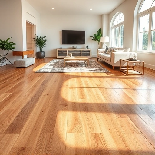 Completed wood flooring installation in Iona FL featuring warm oak and maple tones with elegant decor and natural light.