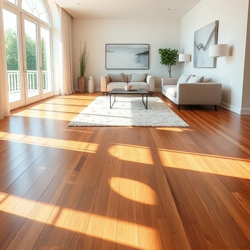 Polished hardwood flooring in a Boca Grande home reflects sunlight, enhancing a minimalist, elegant living space.