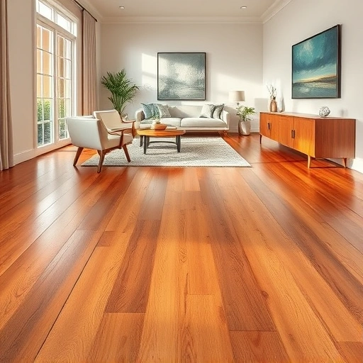 Hardwood floor sealing in Naples FL showcasing glossy finish and rich wood tones in an elegantly furnished room.