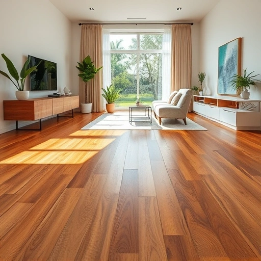 Beautiful wood flooring installation in a modern living room in San Carlos Park, FL with rich tones and elegant decor.