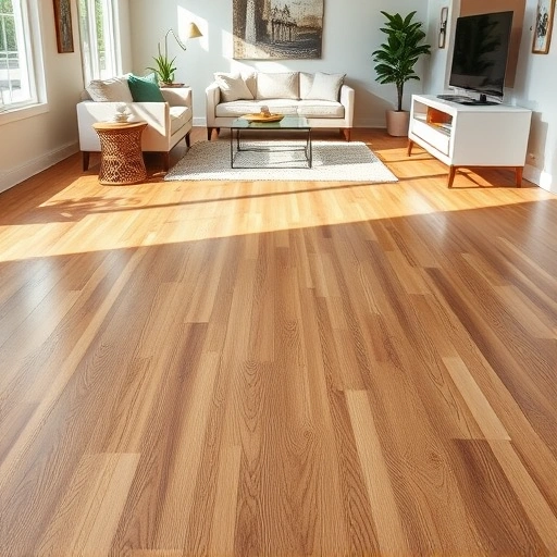 Flooring installation in Fort Myers FL featuring polished hardwood, elegant baseboards, and a stylish living room decor.