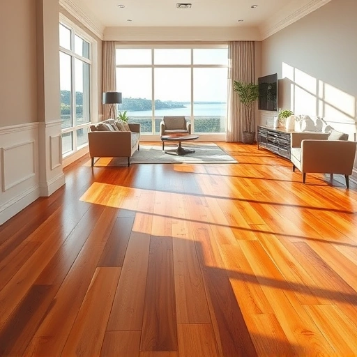 Beautiful hardwood flooring in Isles of Capri FL, showcasing warm tones and a glossy finish in a sunlit room.
