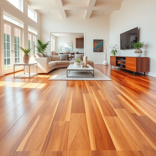 Luxurious hardwood flooring installation in San Carlos Park, FL, showcasing rich tones and elegant furniture in a bright room.