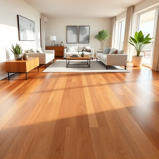 Completed wood flooring installation in Punta Rassa FL showcasing polished oak planks in a contemporary living room.