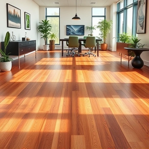 Completed hardwood flooring installation in a modern office space with sleek furniture and natural light in Vineyards FL.