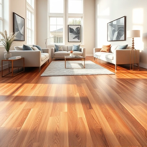 Completed hardwood flooring installation in Alva, FL, featuring modern furniture and natural light enhancing the interior.