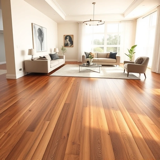 Stunning hardwood flooring installation in Iona FL with natural light, showcasing rich brown tones and elegant decor.