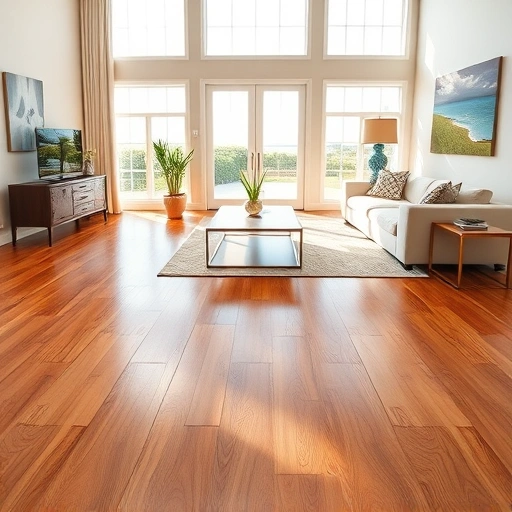 Completed flooring installation in Boca Grande FL featuring warm wood tones, elegant furnishings, and a bright inviting atmosphere.