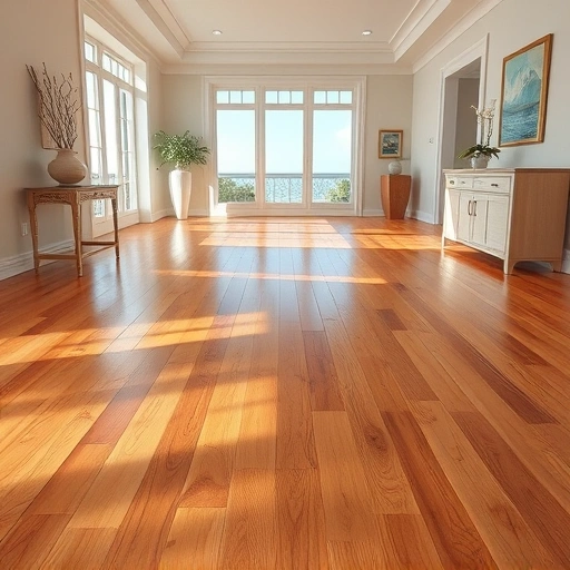 Wood flooring installation in a coastal Sanibel room, showcasing rich tones, natural textures, and elegant decor.