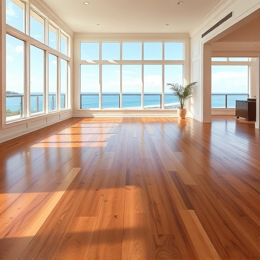 Spacious room with polished hardwood flooring, natural light, and coastal decor in Naples, Florida.
