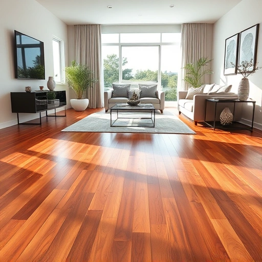 Completed hardwood flooring installation in East Naples FL, showcasing rich finish, modern decor, and natural light.