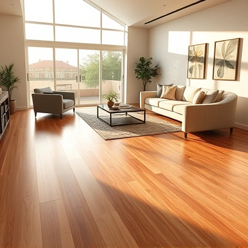 Spacious sunlit living room in Naples FL with rich hardwood flooring and modern decor elements creating an inviting ambiance.