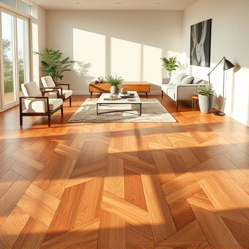 Completed wood flooring in Villas FL with polished oak finish in herringbone pattern and elegant minimalistic decor.