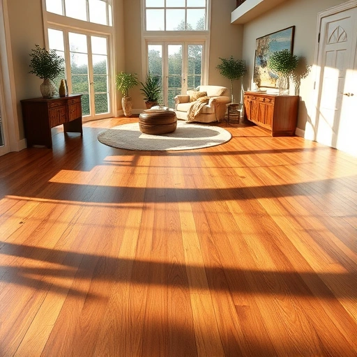 Luxurious villa with rich wood flooring, sunlight through windows, elegant decor, and soft neutral walls.