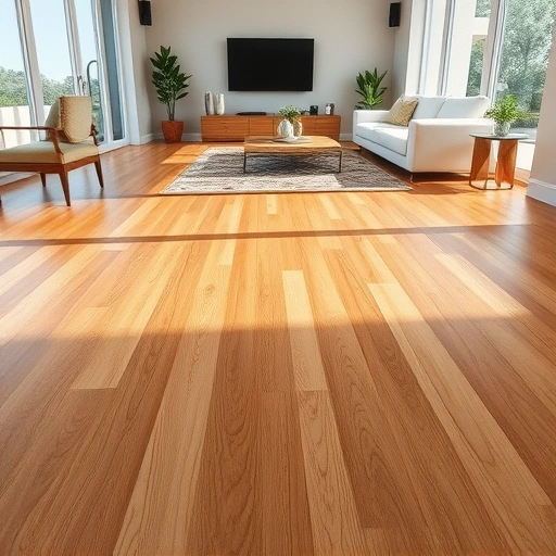 Hardwood floor scratch repair in a modern living room with warm finishes, natural light, and elegant decor.