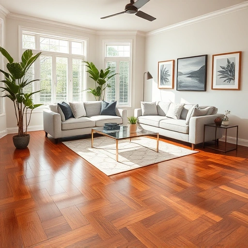 Beautiful living room in Matlacha, FL with polished hardwood floors, modern furniture, and natural light.
