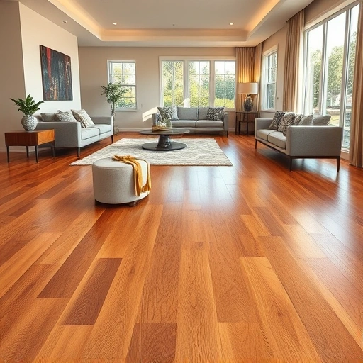 Polished hardwood flooring in a contemporary St. James City living space with natural light and stylish decor.