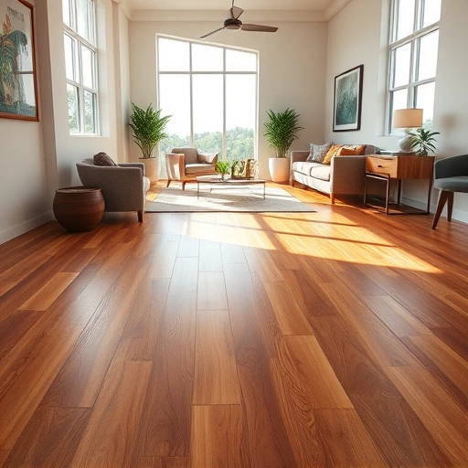 Completed wood flooring installation in Boca Grande FL with warm-toned planks, modern decor, and natural light.