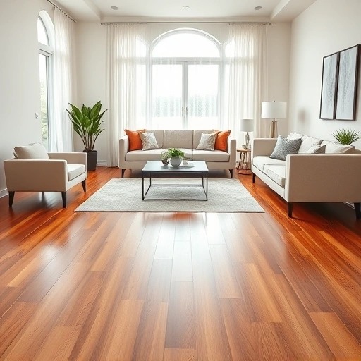 Wood flooring installation in a stylish living room with modern decor and natural light in Olga, Florida.