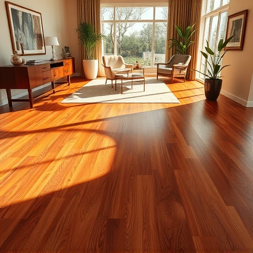 Beautifully repaired hardwood floor in Naples, FL, showcasing rich textures and modern decor in warm lighting.