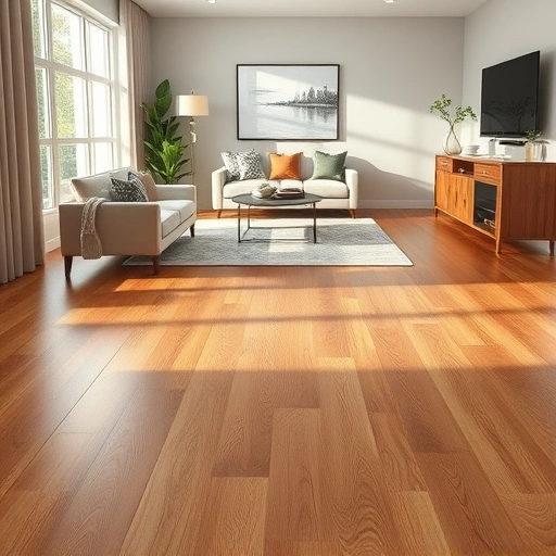 Completed wood flooring installation in Sarasota, showcasing warm oak and maple tones in an elegant room setting.