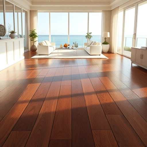 Luxurious wood flooring installation in a Naples home with dark hardwood and coastal-inspired decor.