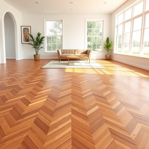 Wood flooring installation in Gateway FL showcasing warm oak tones, herringbone pattern, and elegant decor in a bright room.