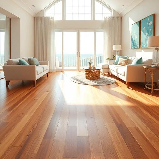 Completed wood flooring installation in Bonita Beach FL showcasing rich hardwood tones and coastal-inspired decor.