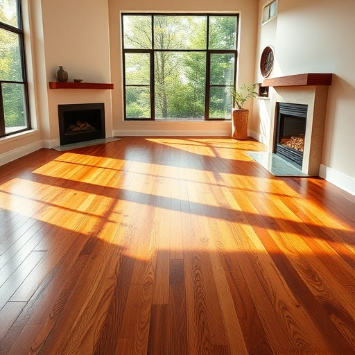 Spacious living room in Gateway FL with warm-toned hardwood floors, elegant baseboards, and a modern fireplace.