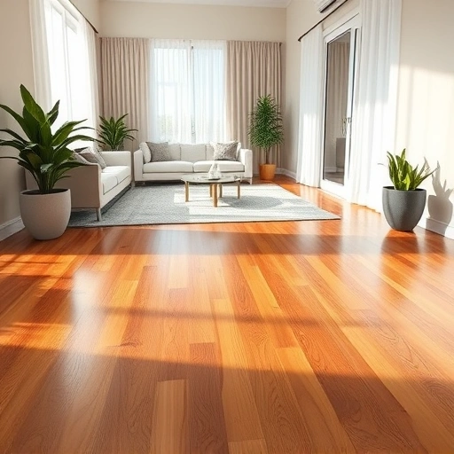 Gleaming hardwood floor in a stylish Naples living room with elegant curtains and modern decor.