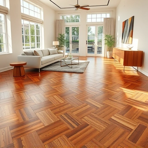 Stunning hardwood flooring installation in Bonita Springs FL featuring herringbone pattern and modern living room design.