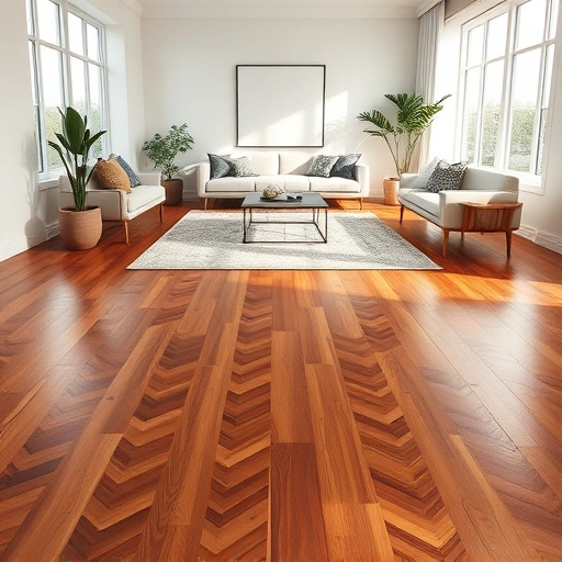 Wood flooring installation in Chokoloskee FL with herringbone pattern, warm tones, modern decor, and natural light.