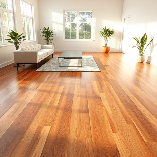 Wood flooring installation in McGregor, FL, featuring rich grains, glossy finish, and minimalist decor in a bright room.
