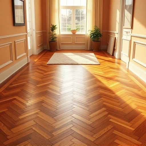 Wood flooring installation in Iona FL with polished oak planks in herringbone pattern, natural light, and elegant decor.