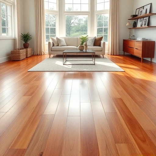 Beautiful hardwood flooring installation in Estero FL with polished oak planks, stylish rug, and modern decor accents.