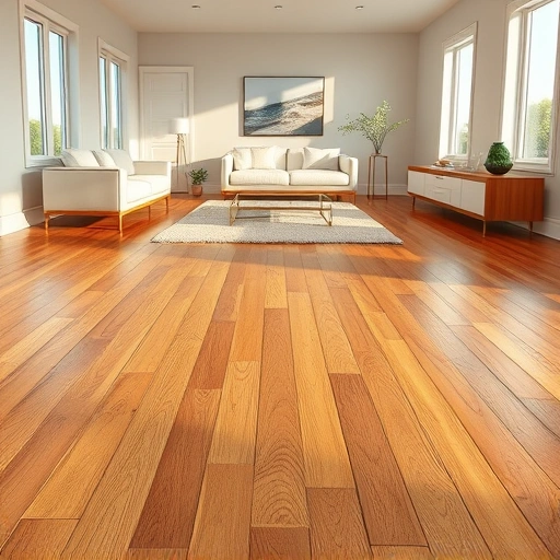 Completed wood flooring installation in Bokeelia FL features polished oak planks in a bright airy room with minimal decor.