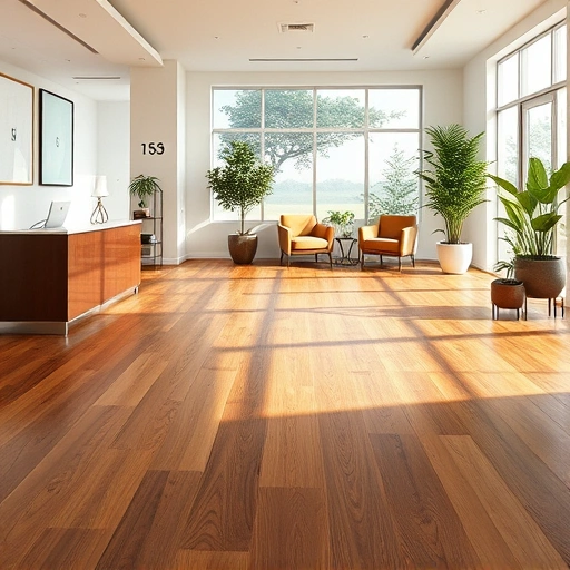 Stylish modern business interior in Vineyards FL featuring polished hardwood flooring and elegant minimalist decor.