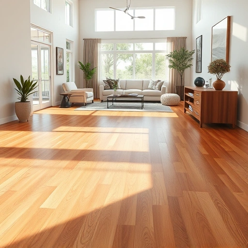 Elegant hardwood flooring shines in a stylish Pelican Bay living space with soft lighting and contemporary decor.