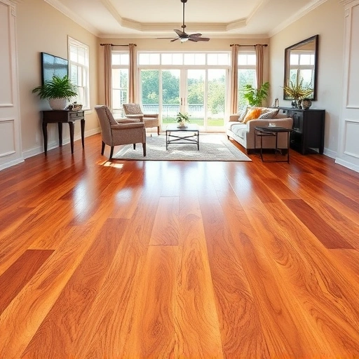 Spacious living area in Bonita Springs FL with polished hardwood floors, elegant decor, and natural light.