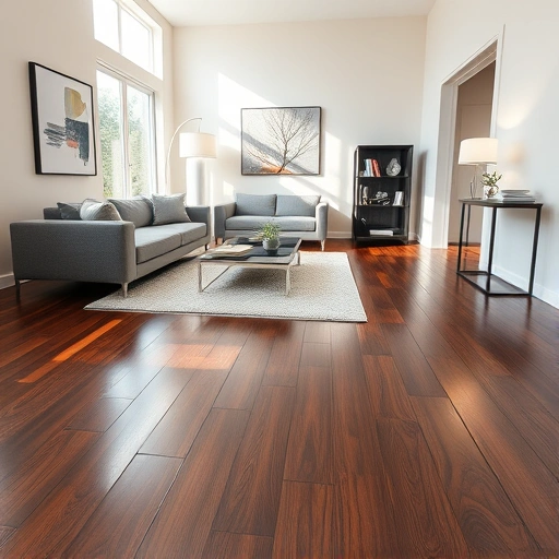 Stylish living room in San Carlos Park FL with dark oak wood flooring, modern furniture, and soft natural light.