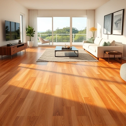 Polished oak wood flooring shines in a contemporary Captiva living space with minimalist decor and natural light.