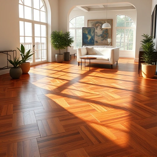 Beautiful wood flooring installation in Tice FL with polished planks in herringbone pattern and modern decor.