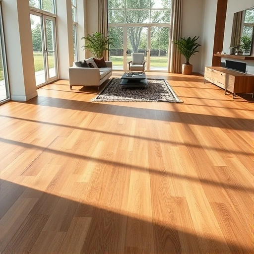 Wood flooring installation in McGregor, FL, showcasing polished oak planks in a spacious, sunlit living room.