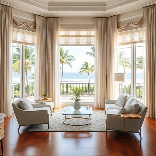 Elegant window treatments installation in Naples FL with soft drapes and blinds enhancing coastal aesthetics.