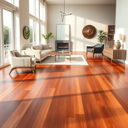 Hardwood floor staining in Naples FL with rich hues, modern decor, and natural light creating a warm ambiance.