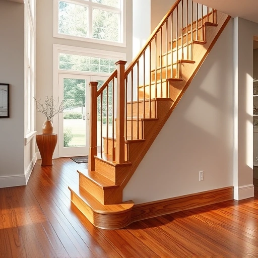 Hardwood stair nosing installation in a modern Naples home with warm wood tones and elegant decor.