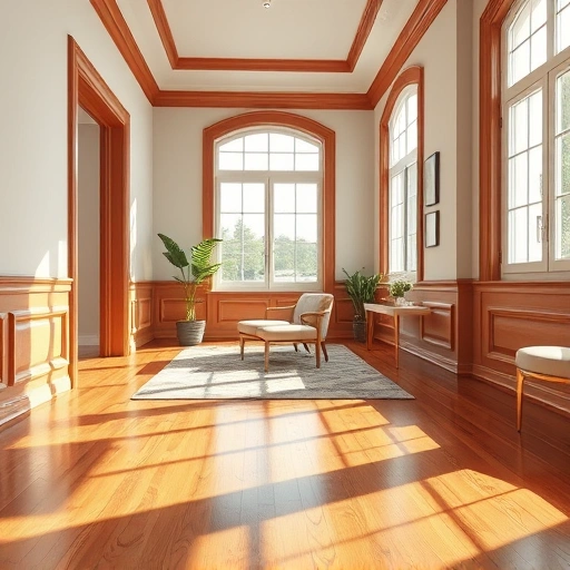 Hardwood floor trim installation in a sunlit Naples room, highlighting rich polished wood and elegant craftsmanship.